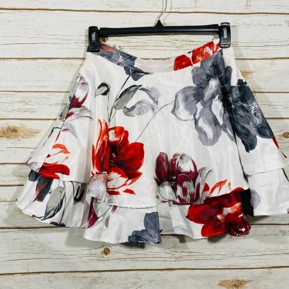City Studio Women's‎ White Red Double Tiered Satin Fit & Flare Skirt Size 9
